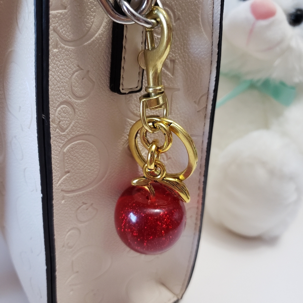 Glitter Apple Bag Charm Keychain Keyring for Women Bag Purse